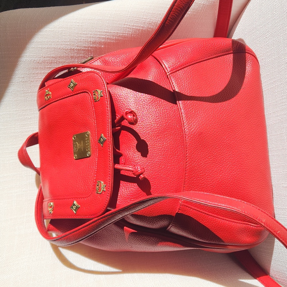 MCM Red Leather Backpack